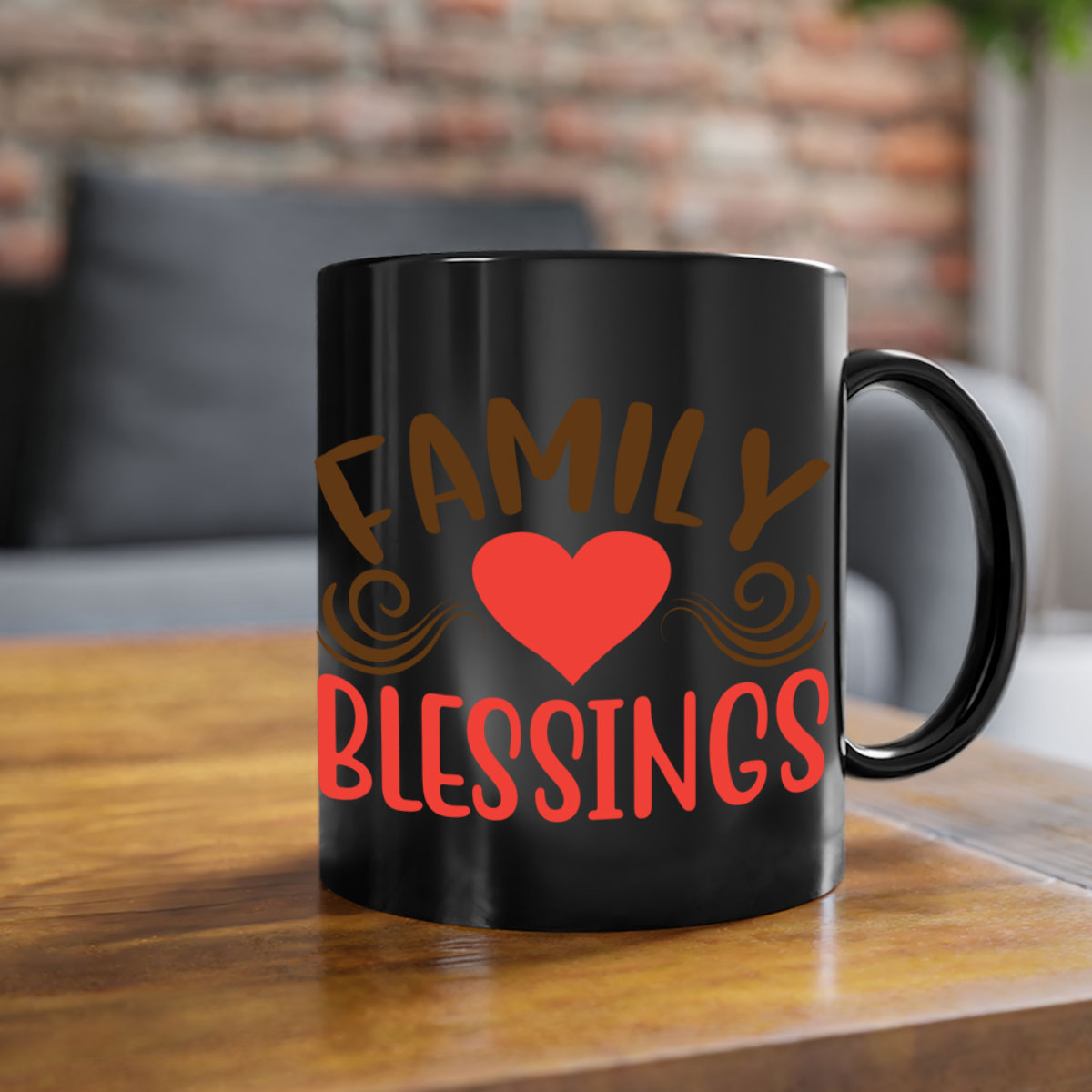 Family Blessings 169# Mug with two-tone design, available in five colors, featuring a glossy finish and easy-grip handle.