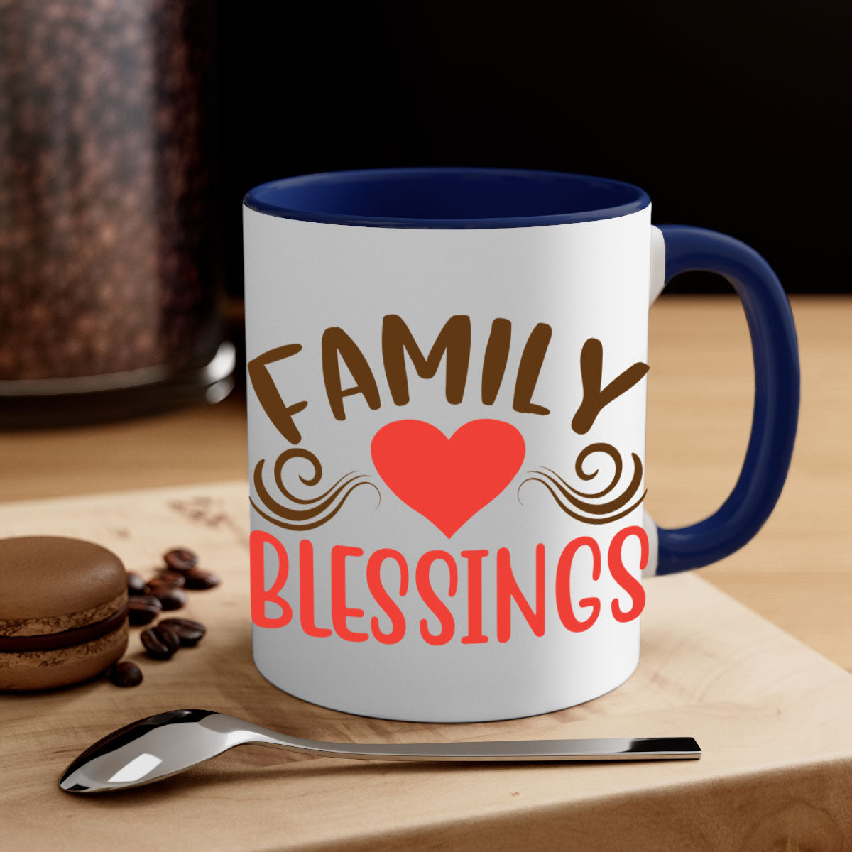 Family Blessings 169# Mug with two-tone design, available in five colors, featuring a glossy finish and easy-grip handle.