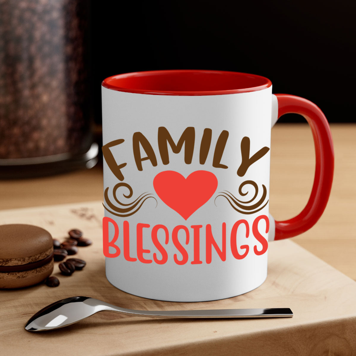 Family Blessings 169# Mug with two-tone design, available in five colors, featuring a glossy finish and easy-grip handle.