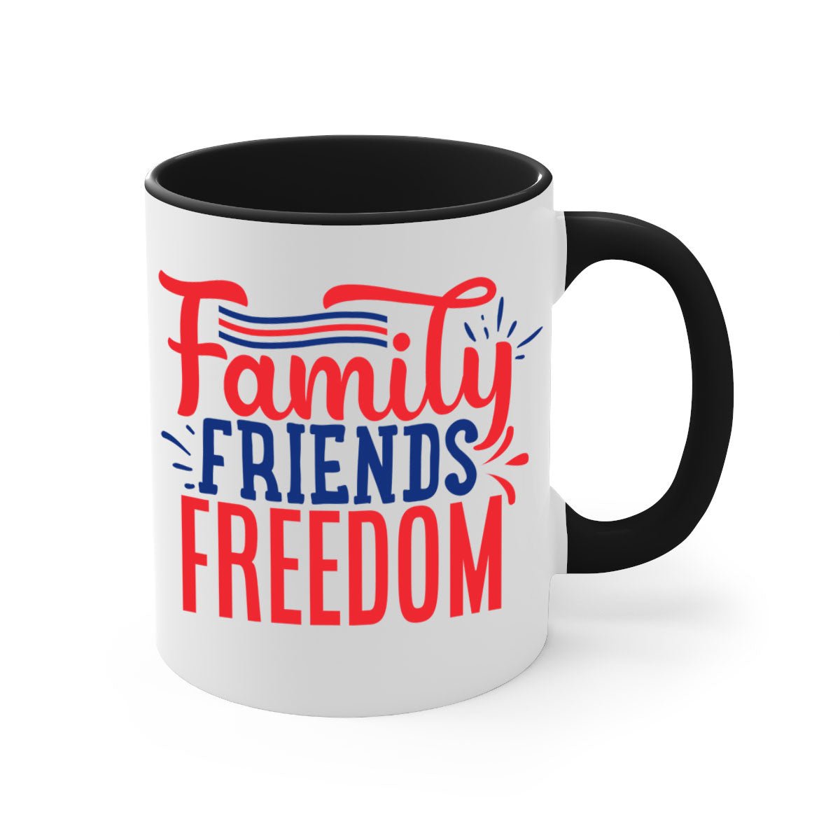 Family Friends Freedom Style 48# Mug with a glossy finish and colorful handle, available in multiple colors and sizes.