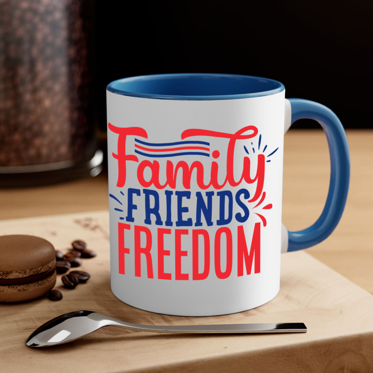 Family Friends Freedom Style 48# Mug with a glossy finish and colorful handle, available in multiple colors and sizes.