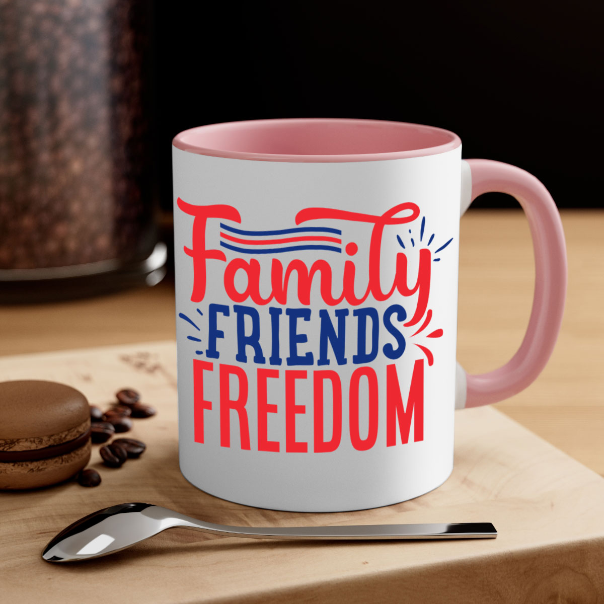 Family Friends Freedom Style 48# Mug with a glossy finish and colorful handle, available in multiple colors and sizes.