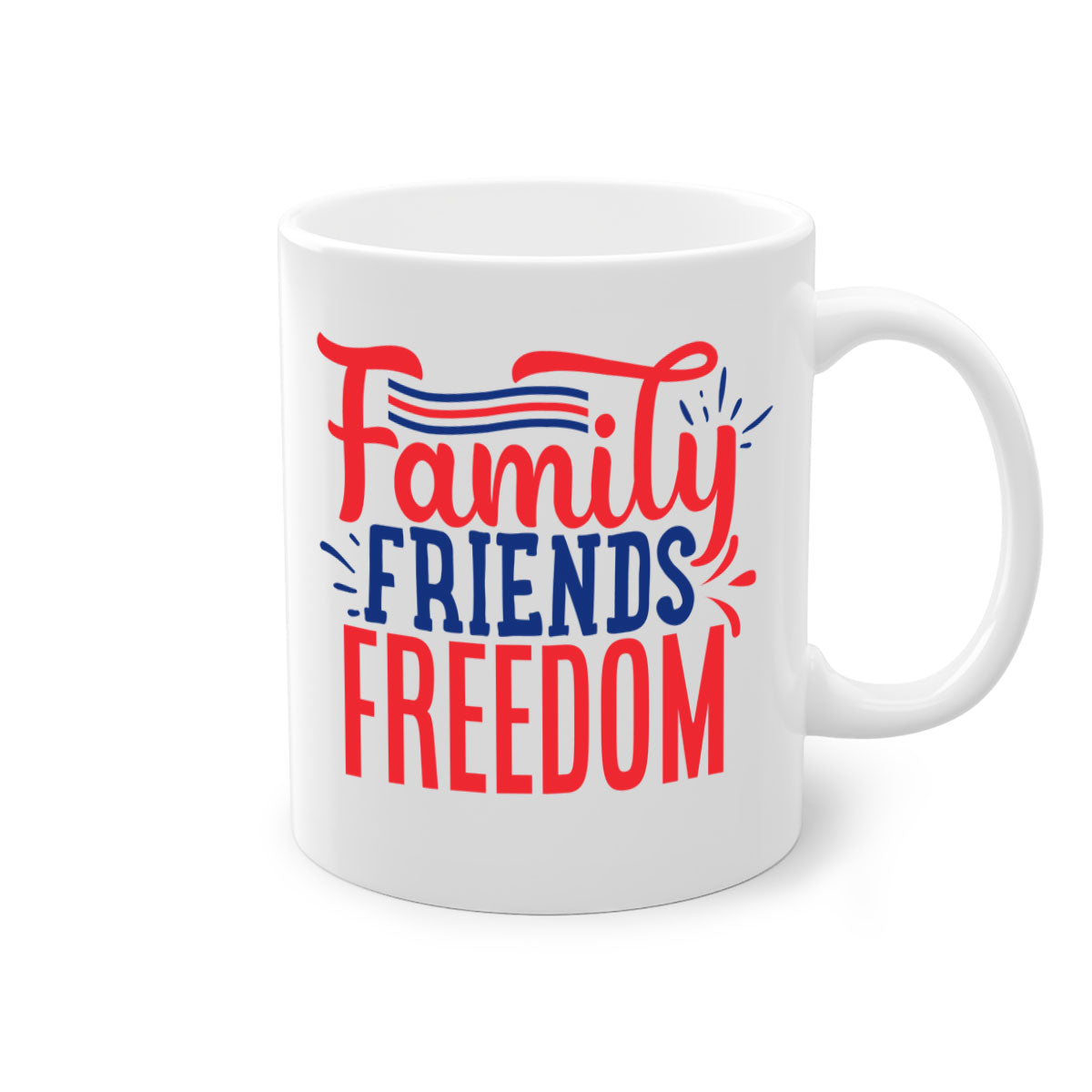Family Friends Freedom Style 48# Mug with a glossy finish and colorful handle, available in multiple colors and sizes.