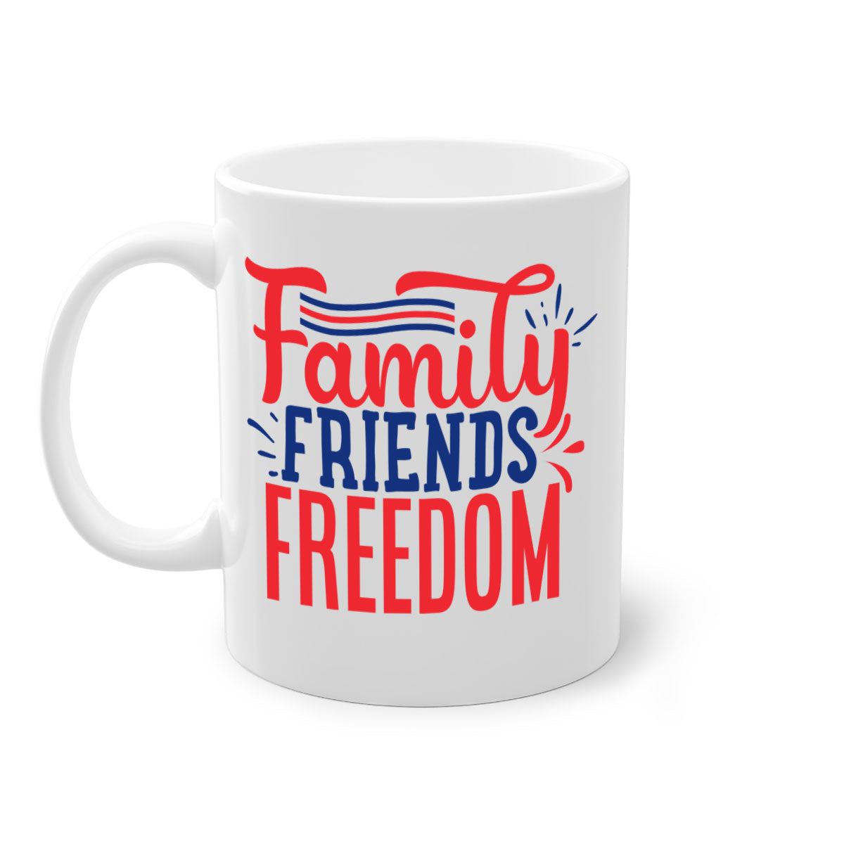 Family Friends Freedom Style 48# Mug with a glossy finish and colorful handle, available in multiple colors and sizes.