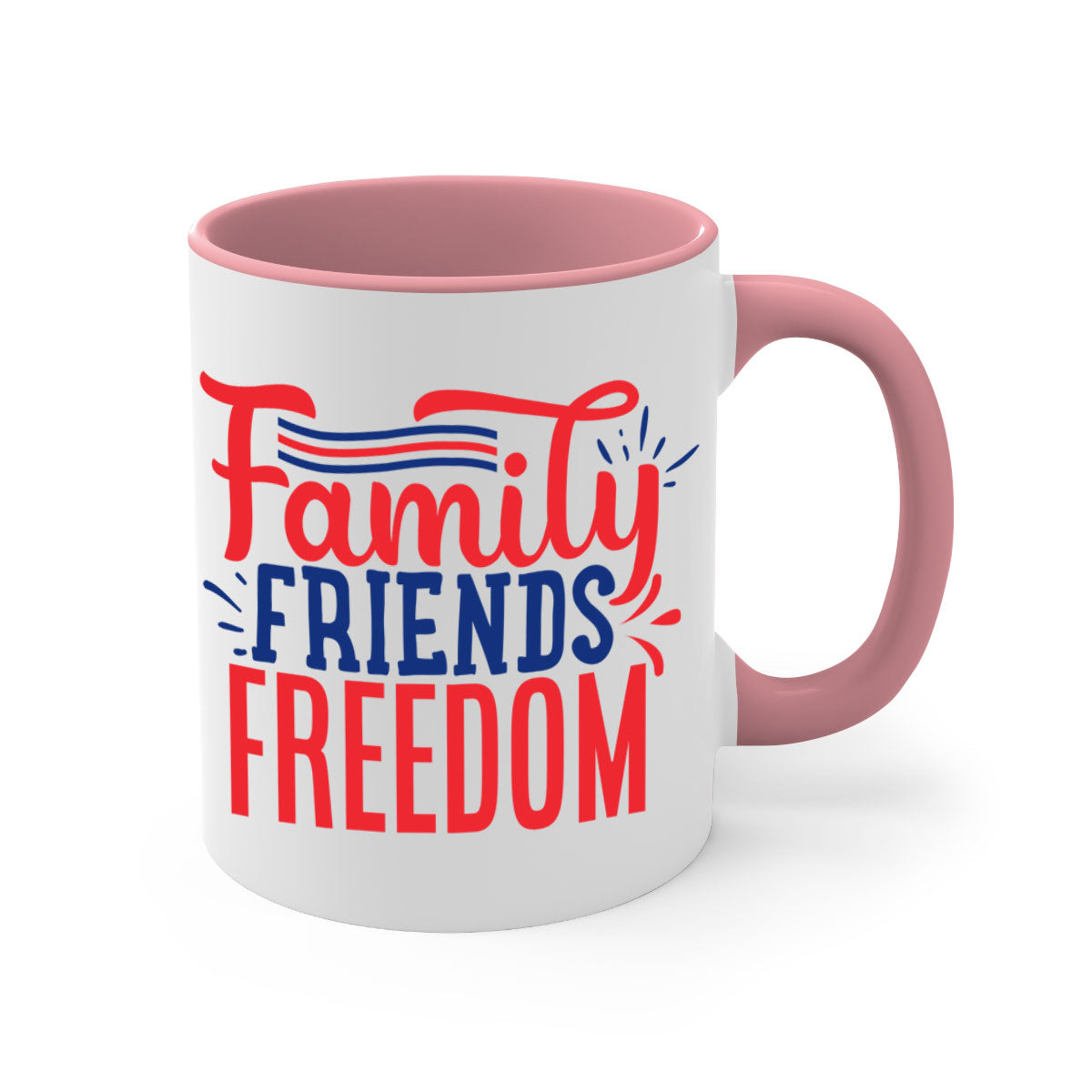 Family Friends Freedom Style 48# Mug with a glossy finish and colorful handle, available in multiple colors and sizes.