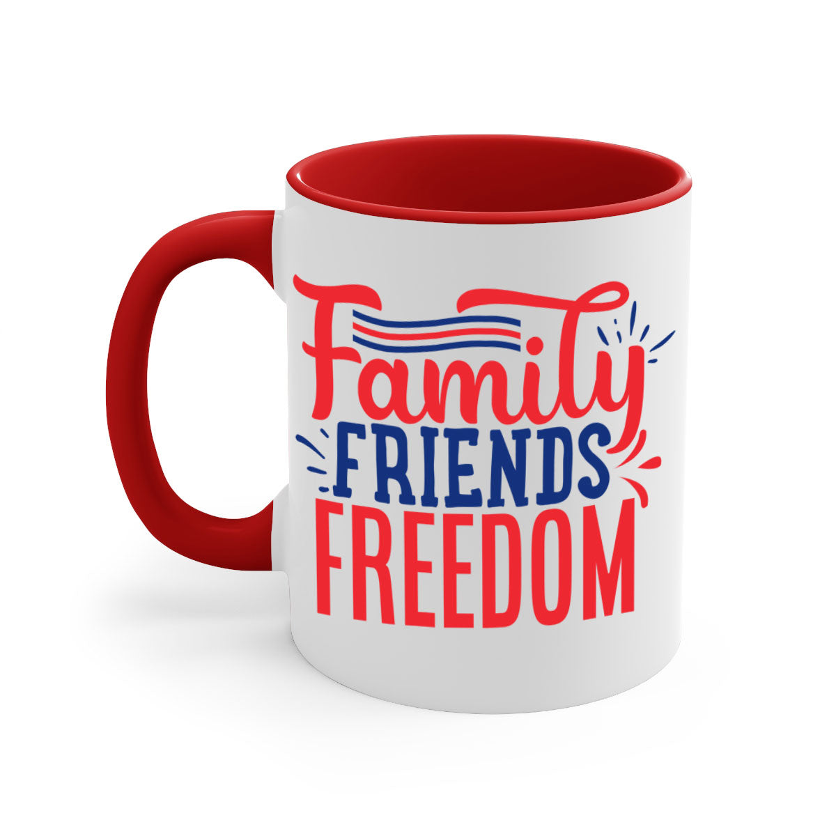 Family Friends Freedom Style 48# Mug with a glossy finish and colorful handle, available in multiple colors and sizes.