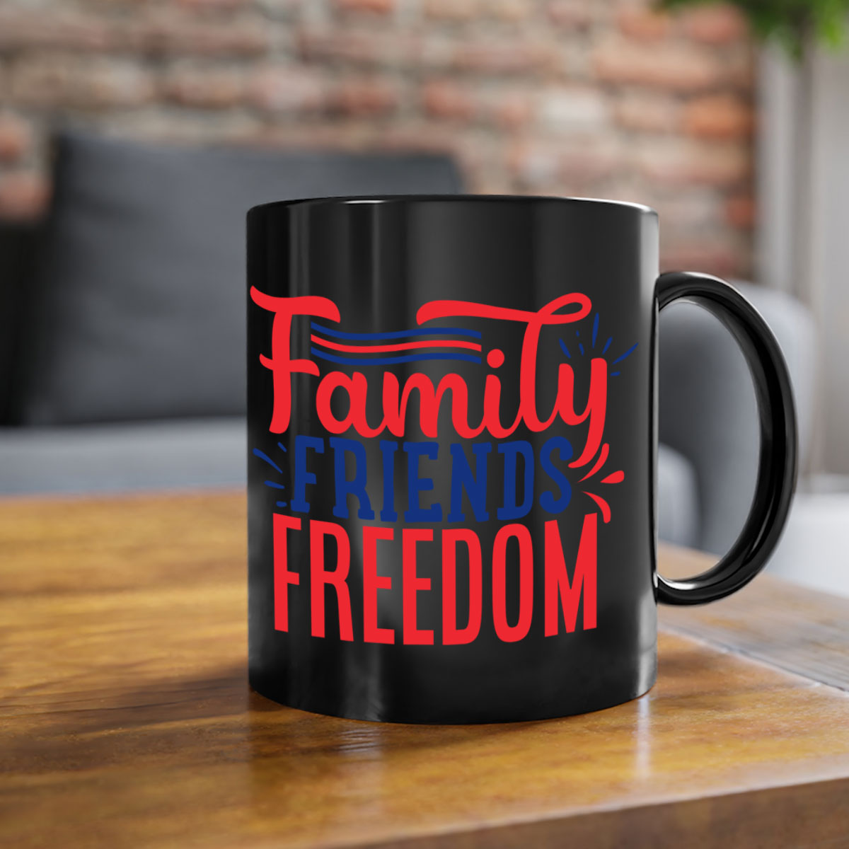 Family Friends Freedom Style 48# Mug with a glossy finish and colorful handle, available in multiple colors and sizes.