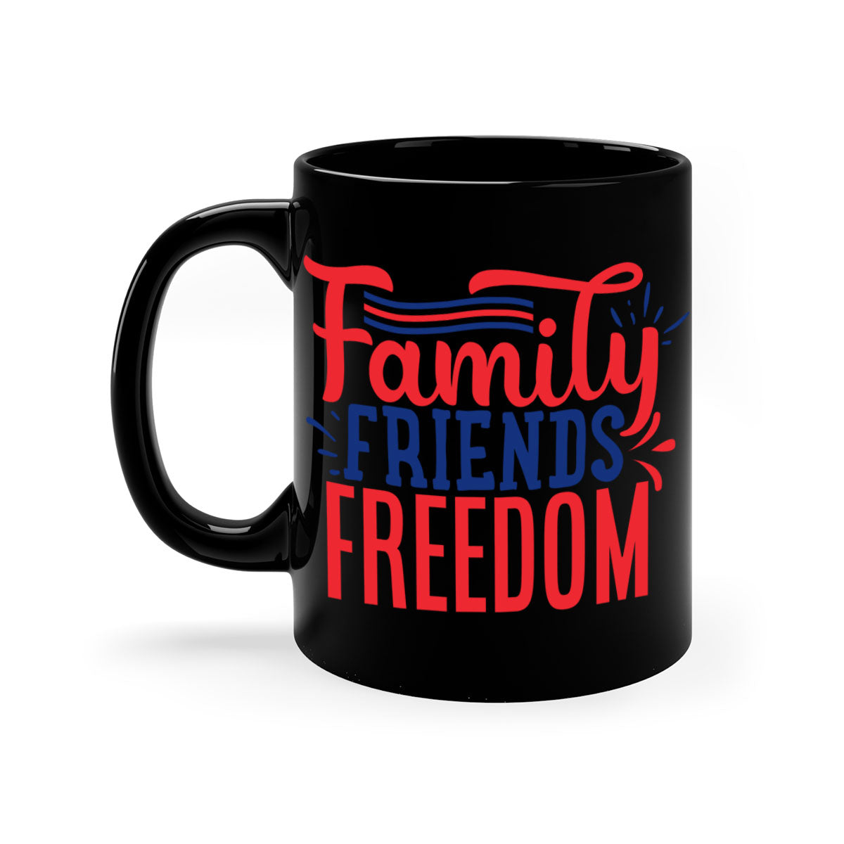 Family Friends Freedom Style 48# Mug with a glossy finish and colorful handle, available in multiple colors and sizes.