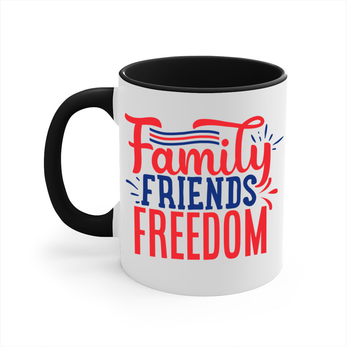 Family Friends Freedom Style 48# Mug with a glossy finish and colorful handle, available in multiple colors and sizes.