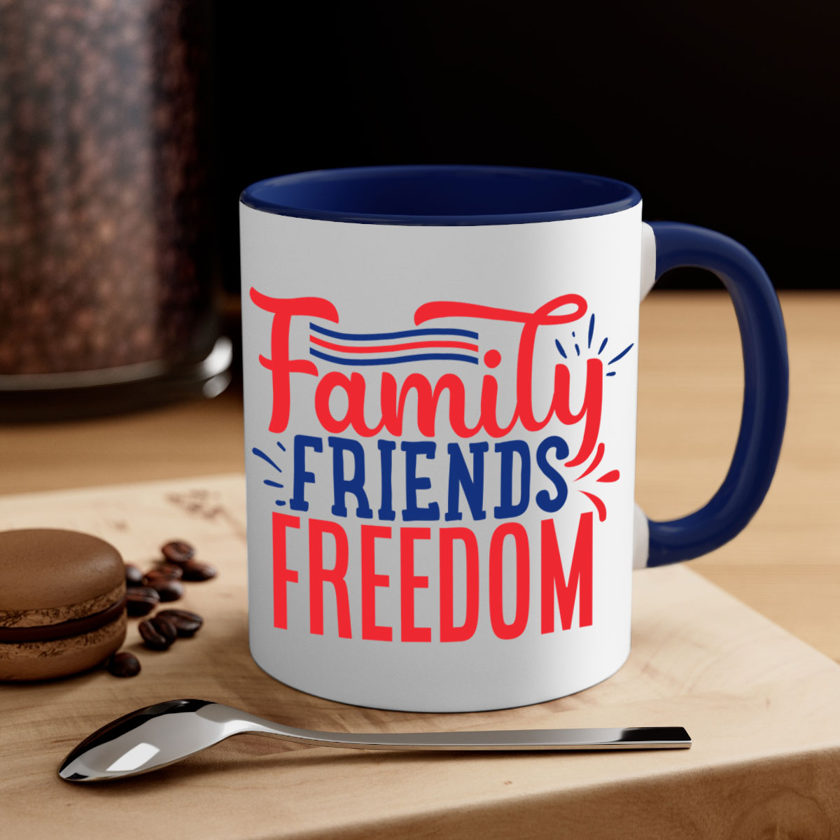 Family Friends Freedom Style 48# Mug with a glossy finish and colorful handle, available in multiple colors and sizes.