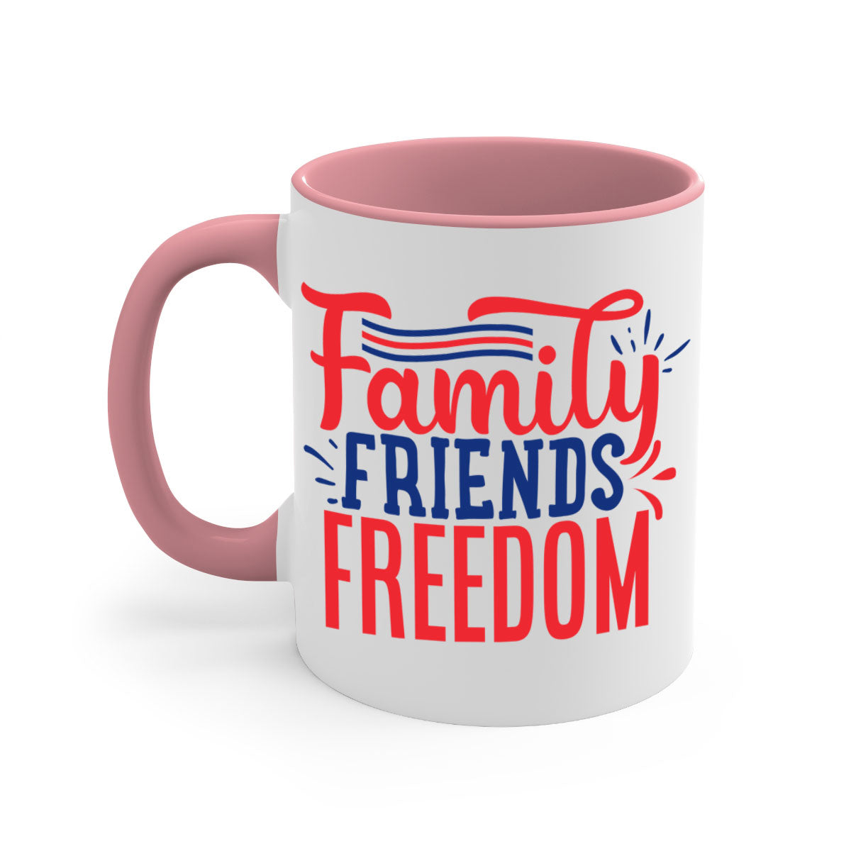 Family Friends Freedom Style 48# Mug with a glossy finish and colorful handle, available in multiple colors and sizes.