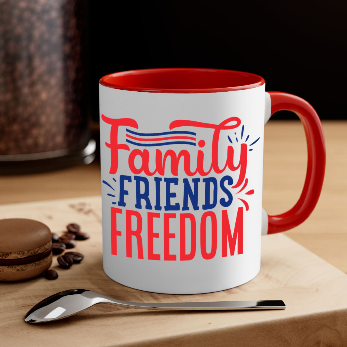 Family Friends Freedom Style 48# Mug with a glossy finish and colorful handle, available in multiple colors and sizes.