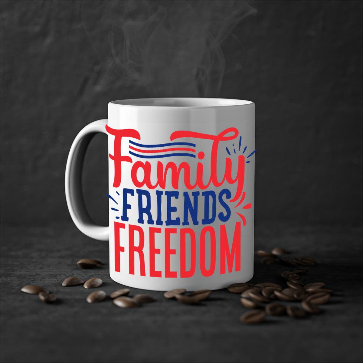 Family Friends Freedom Style 48# Mug with a glossy finish and colorful handle, available in multiple colors and sizes.
