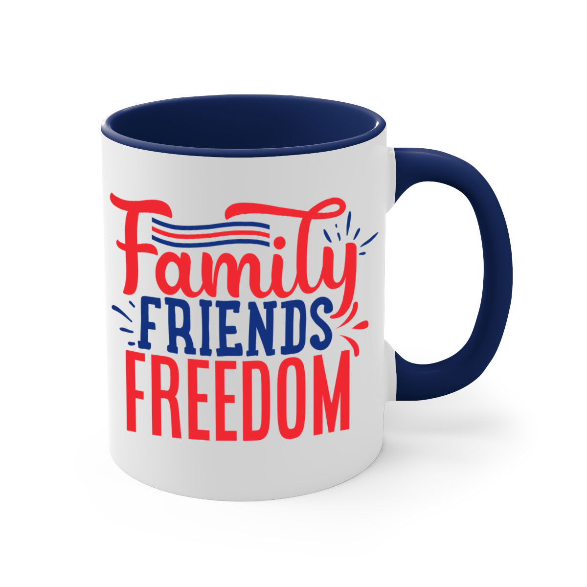 Family Friends Freedom Style 48# Mug with a glossy finish and colorful handle, available in multiple colors and sizes.