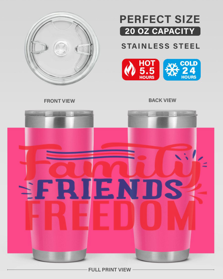 Family Friends Freedom Style 48# tumbler featuring a patriotic design, available in 20oz and 30oz sizes, made from stainless steel.
