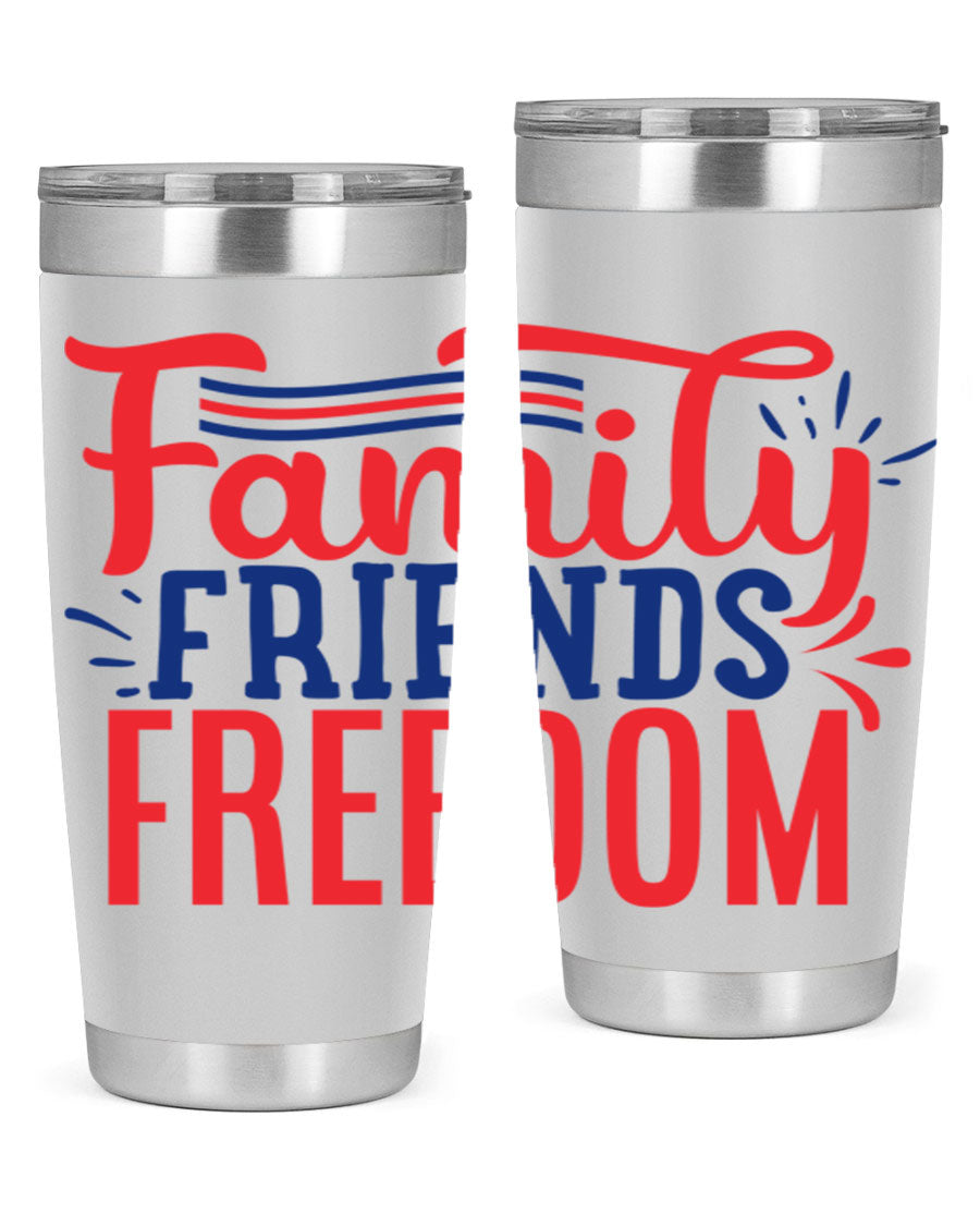 Family Friends Freedom Style 48# tumbler featuring a patriotic design, available in 20oz and 30oz sizes, made from stainless steel.