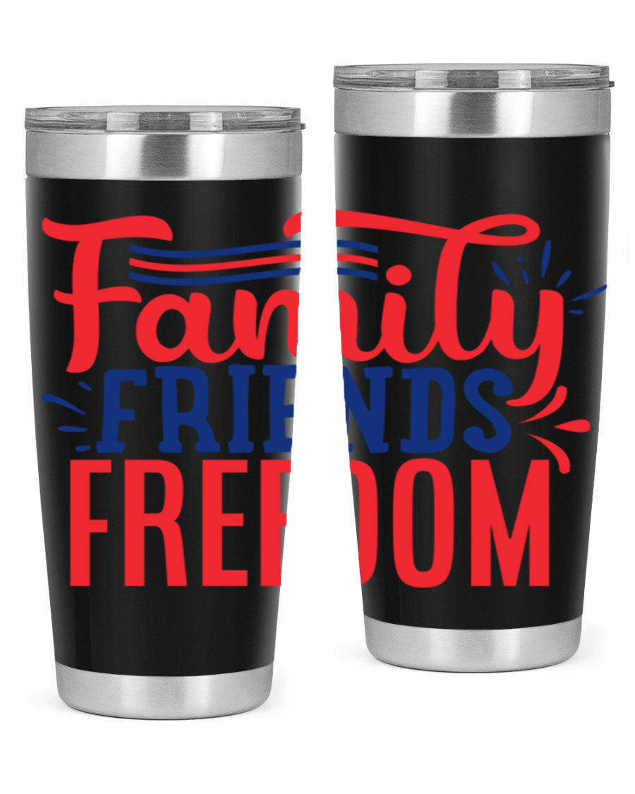 Family Friends Freedom Style 48# tumbler featuring a patriotic design, available in 20oz and 30oz sizes, made from stainless steel.
