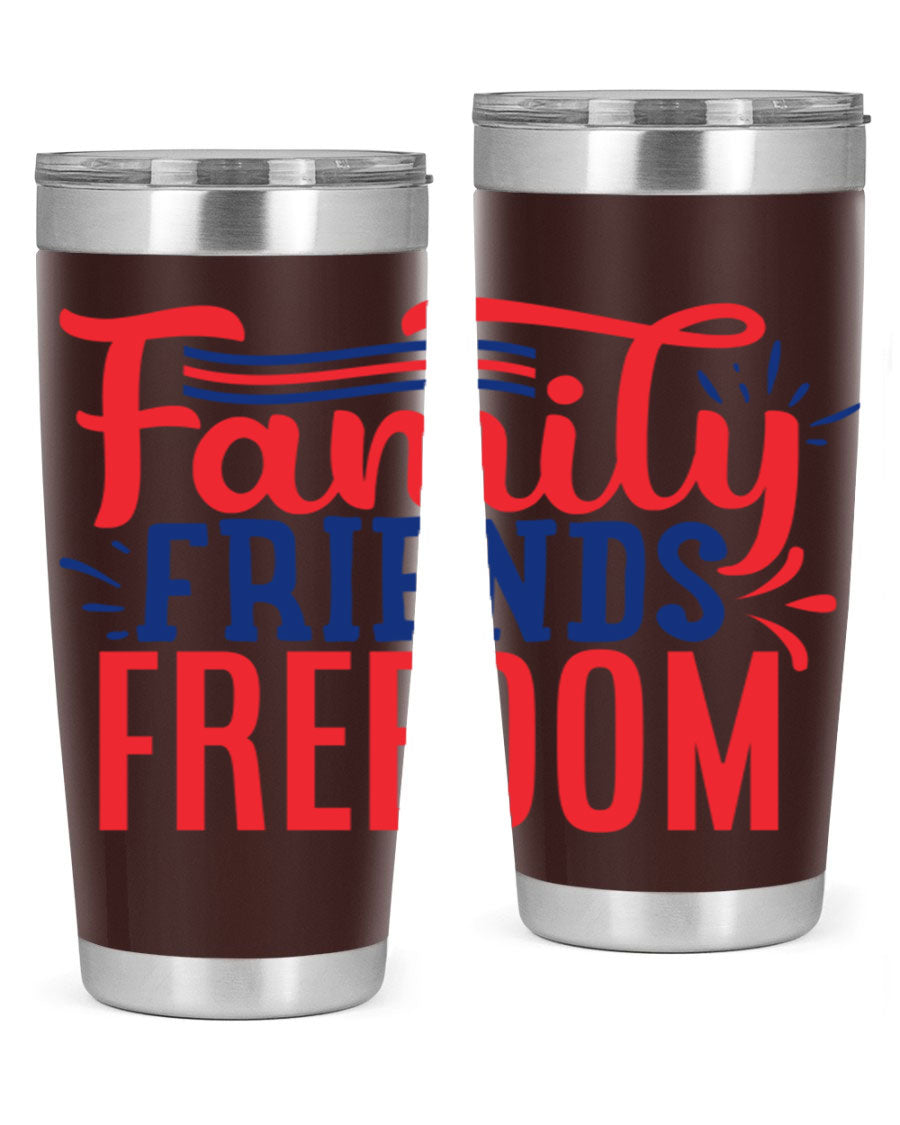 Family Friends Freedom Style 48# tumbler featuring a patriotic design, available in 20oz and 30oz sizes, made from stainless steel.