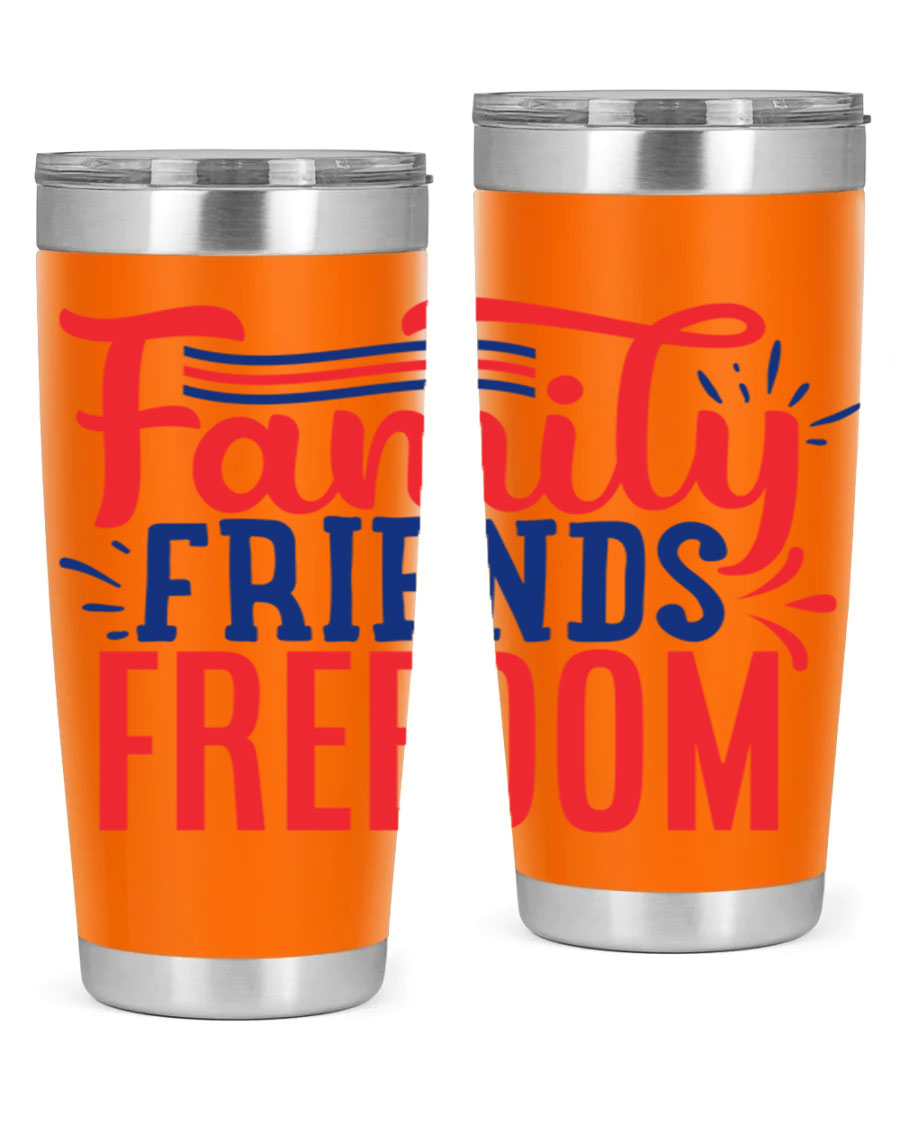 Family Friends Freedom Style 48# tumbler featuring a patriotic design, available in 20oz and 30oz sizes, made from stainless steel.