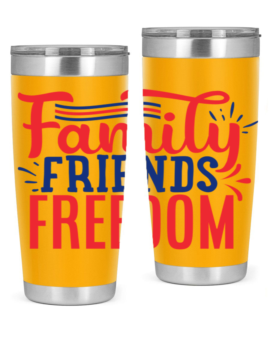 Family Friends Freedom Style 48# tumbler featuring a patriotic design, available in 20oz and 30oz sizes, made from stainless steel.