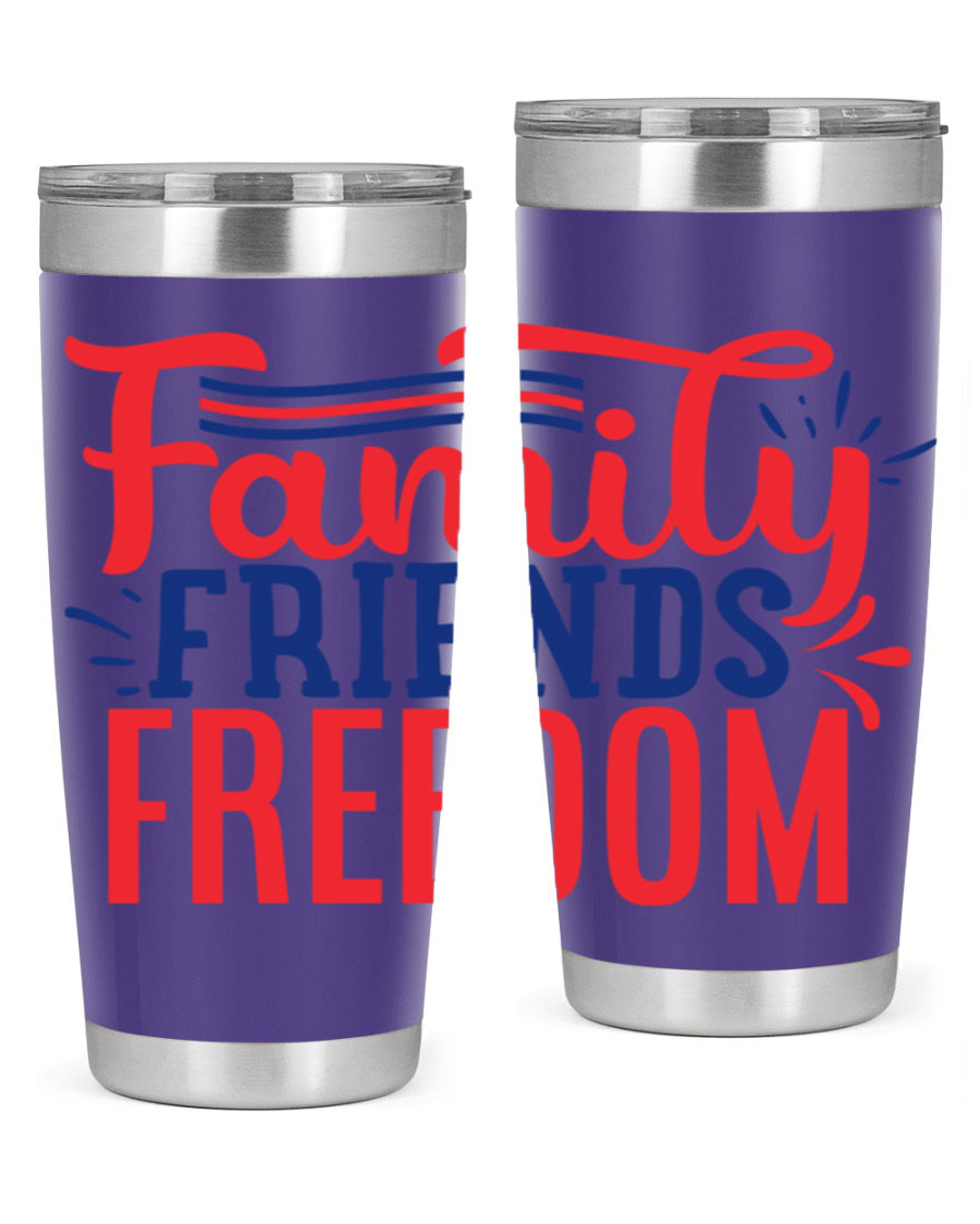 Family Friends Freedom Style 48# tumbler featuring a patriotic design, available in 20oz and 30oz sizes, made from stainless steel.