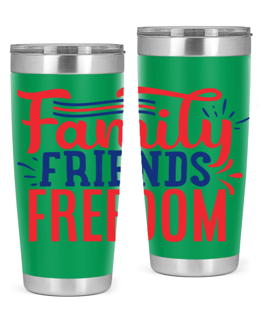 Family Friends Freedom Style 48# tumbler featuring a patriotic design, available in 20oz and 30oz sizes, made from stainless steel.