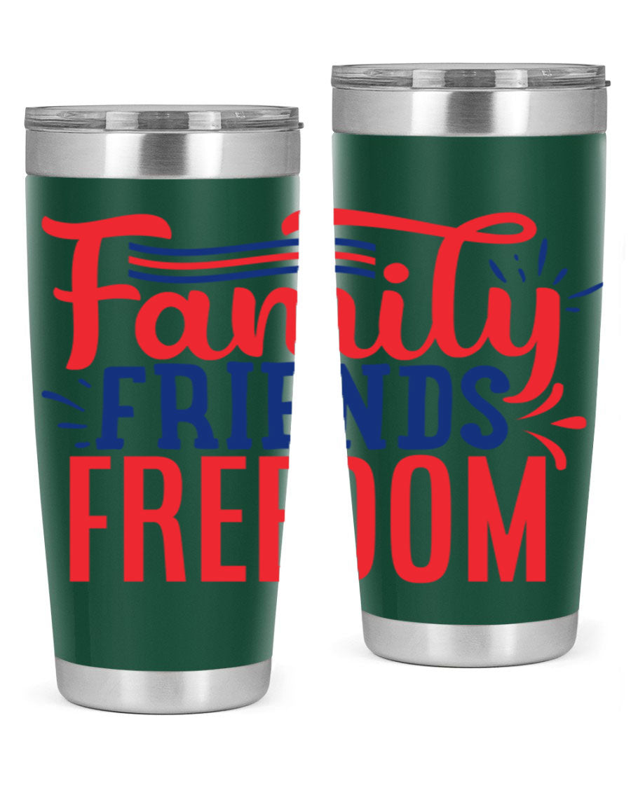 Family Friends Freedom Style 48# tumbler featuring a patriotic design, available in 20oz and 30oz sizes, made from stainless steel.