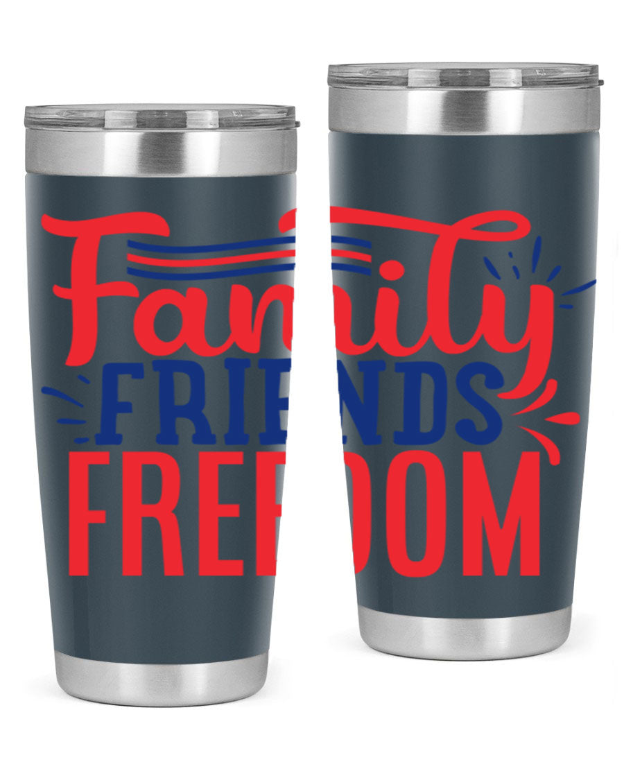 Family Friends Freedom Style 48# tumbler featuring a patriotic design, available in 20oz and 30oz sizes, made from stainless steel.
