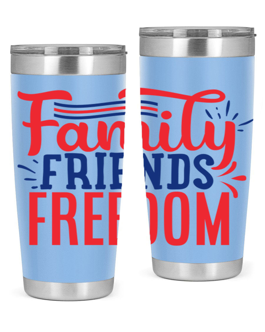 Family Friends Freedom Style 48# tumbler featuring a patriotic design, available in 20oz and 30oz sizes, made from stainless steel.