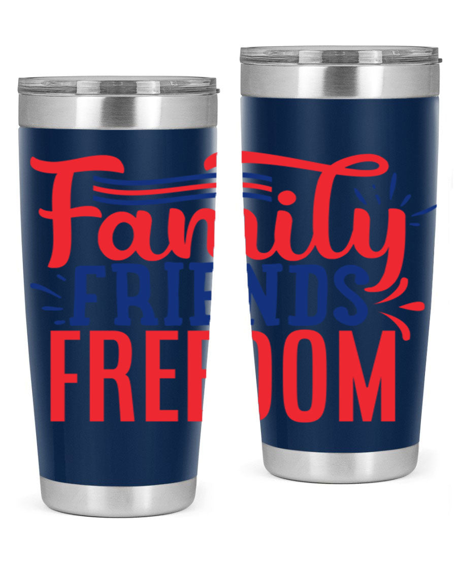 Family Friends Freedom Style 48# tumbler featuring a patriotic design, available in 20oz and 30oz sizes, made from stainless steel.