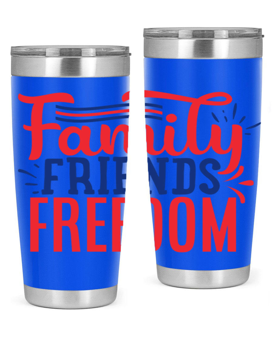 Family Friends Freedom Style 48# tumbler featuring a patriotic design, available in 20oz and 30oz sizes, made from stainless steel.