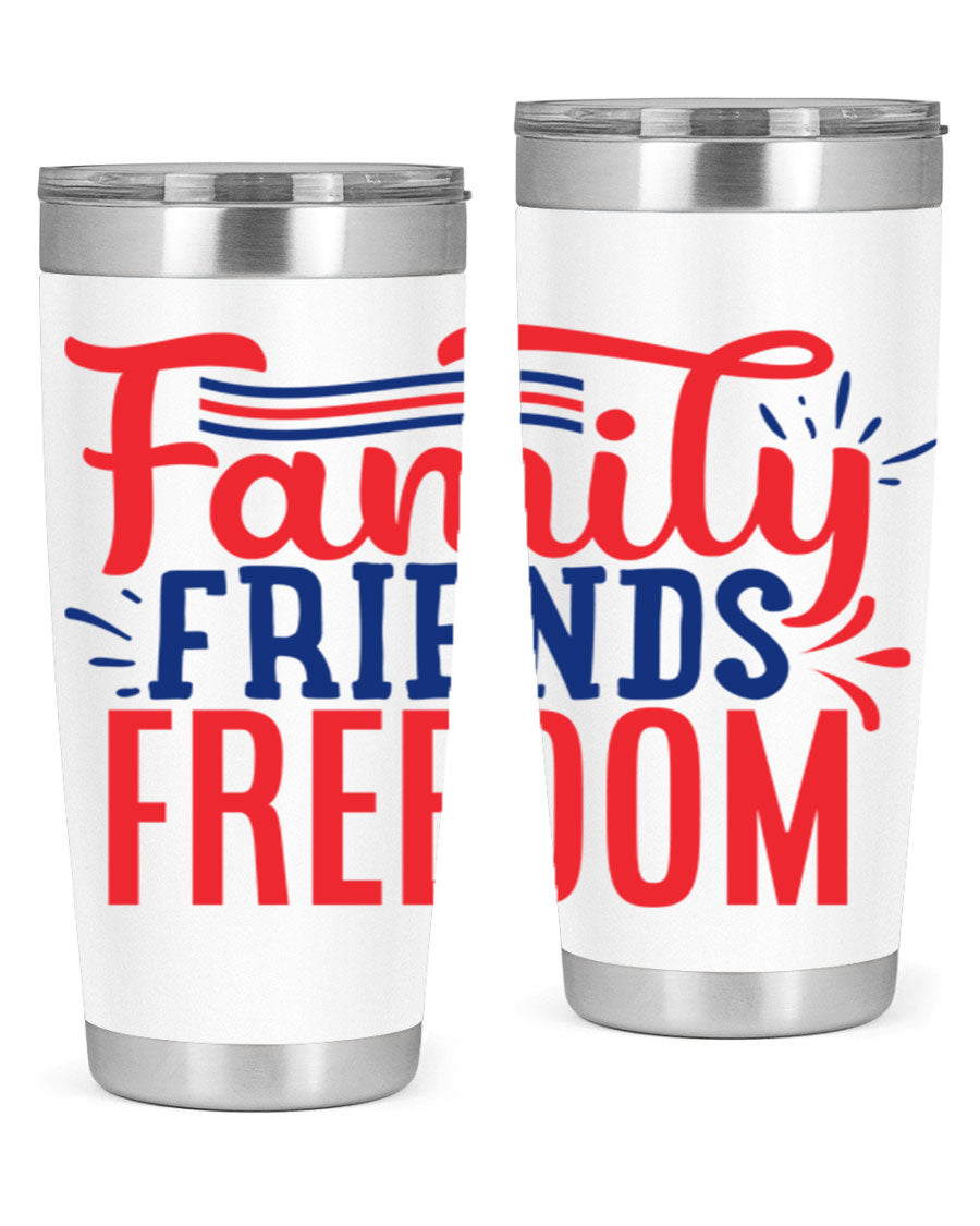 Family Friends Freedom Style 48# tumbler featuring a patriotic design, available in 20oz and 30oz sizes, made from stainless steel.