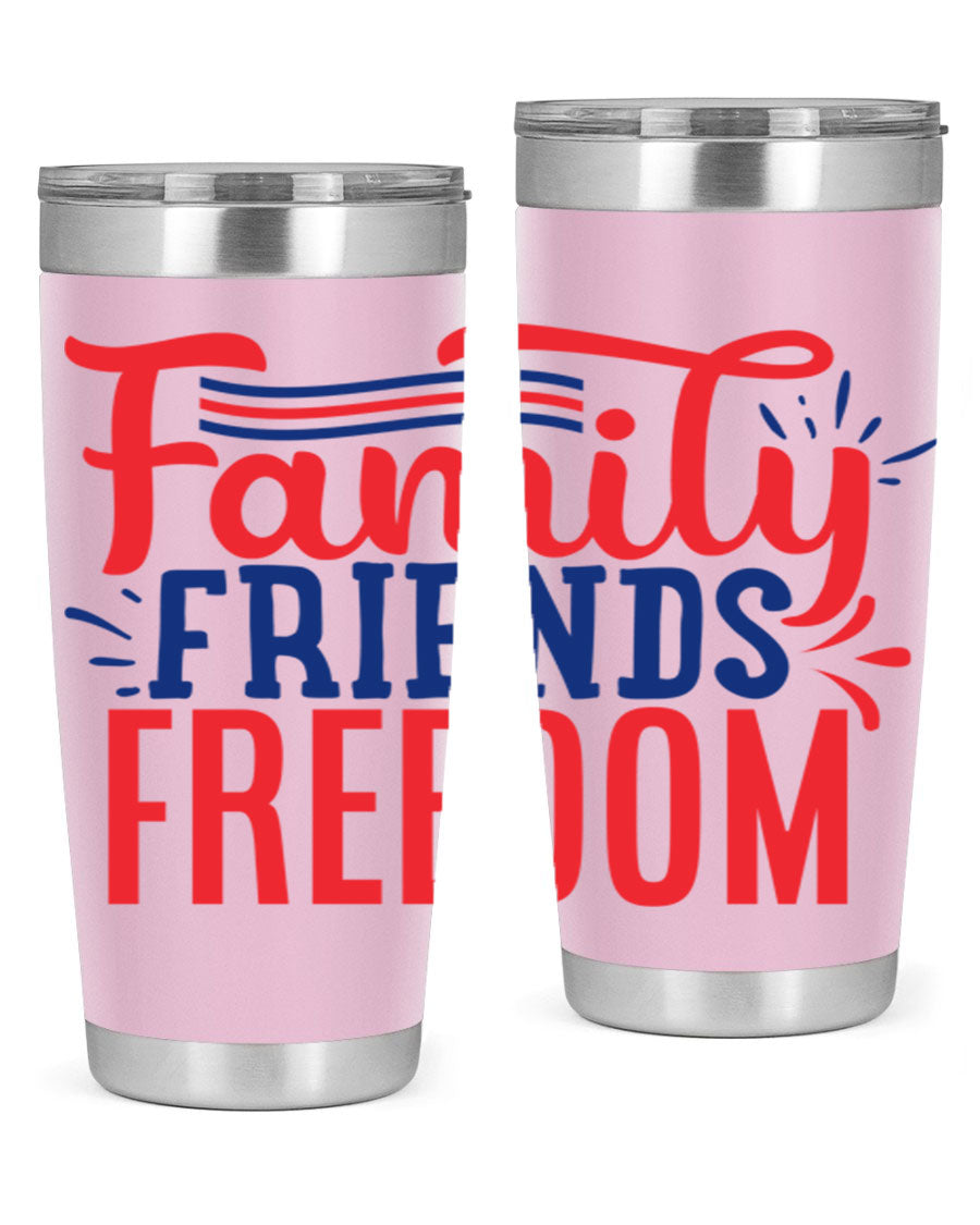 Family Friends Freedom Style 48# tumbler featuring a patriotic design, available in 20oz and 30oz sizes, made from stainless steel.