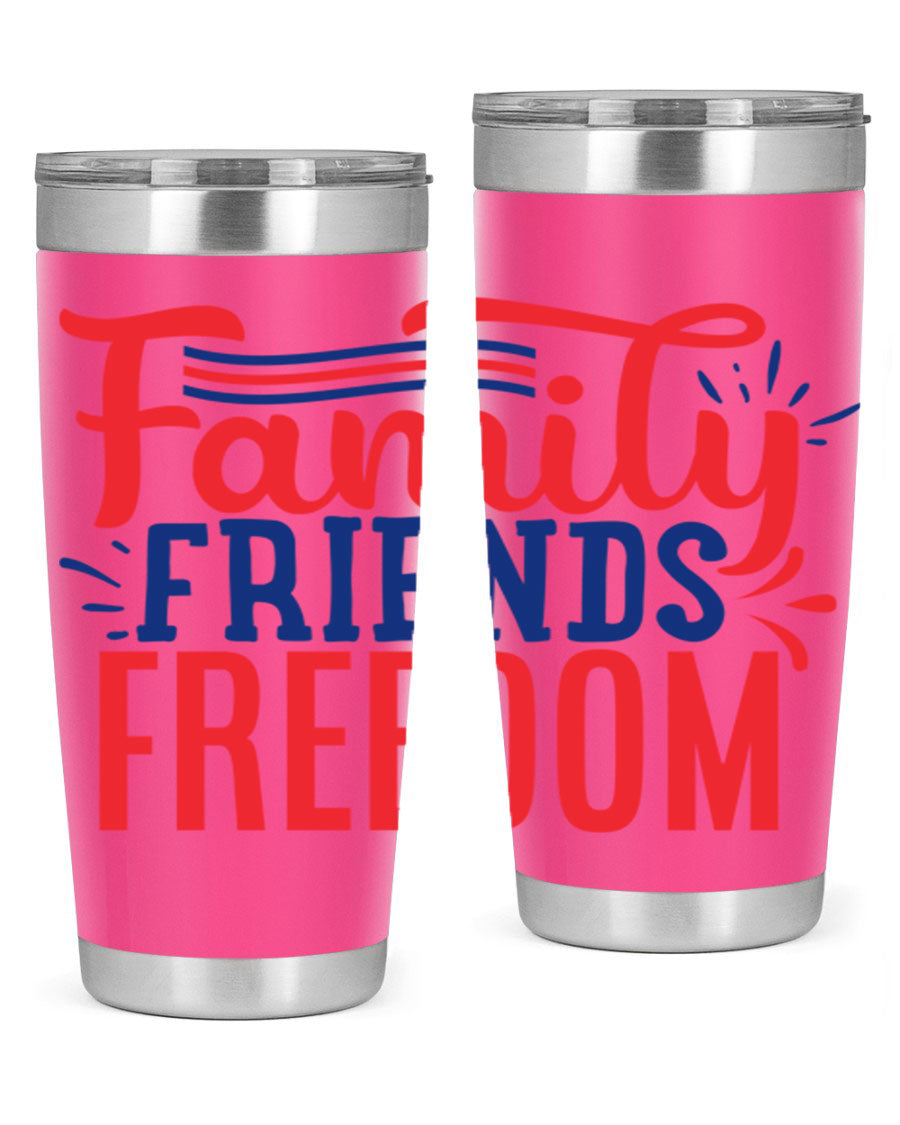 Family Friends Freedom Style 48# tumbler featuring a patriotic design, available in 20oz and 30oz sizes, made from stainless steel.