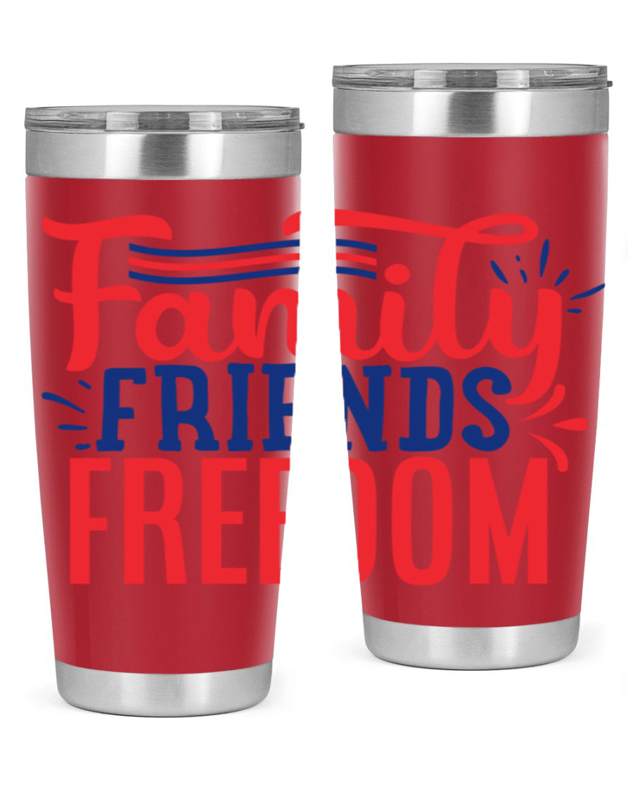 Family Friends Freedom Style 48# tumbler featuring a patriotic design, available in 20oz and 30oz sizes, made from stainless steel.
