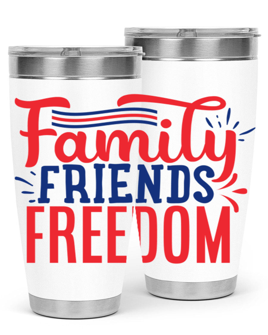 Family Friends Freedom Style 48# tumbler featuring a patriotic design, available in 20oz and 30oz sizes, made from stainless steel.