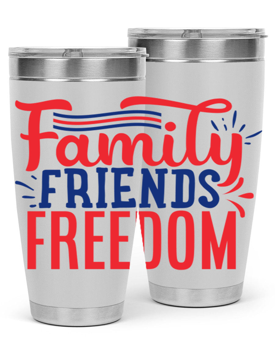 Family Friends Freedom Style 48# tumbler featuring a patriotic design, available in 20oz and 30oz sizes, made from stainless steel.