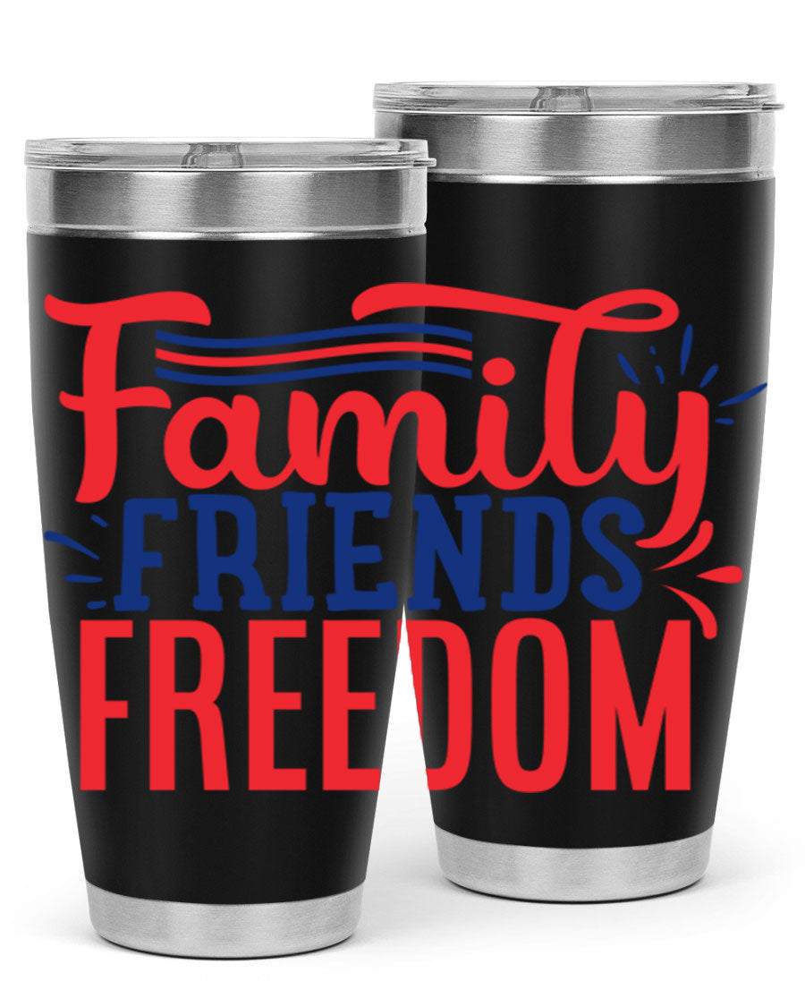 Family Friends Freedom Style 48# tumbler featuring a patriotic design, available in 20oz and 30oz sizes, made from stainless steel.