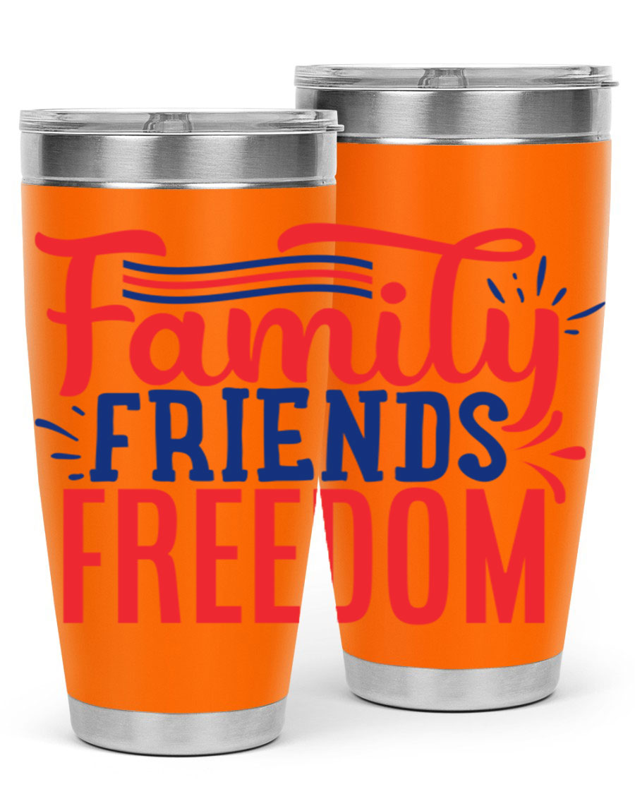 Family Friends Freedom Style 48# tumbler featuring a patriotic design, available in 20oz and 30oz sizes, made from stainless steel.
