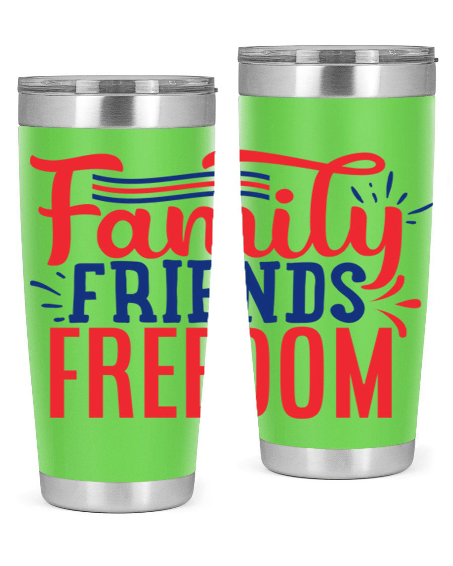 Family Friends Freedom Style 48# tumbler featuring a patriotic design, available in 20oz and 30oz sizes, made from stainless steel.