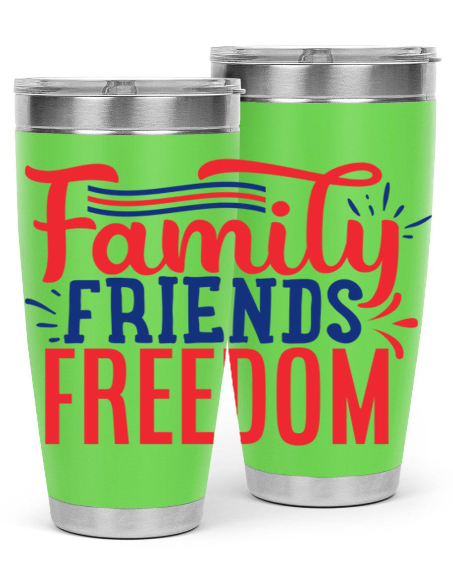Family Friends Freedom Style 48# tumbler featuring a patriotic design, available in 20oz and 30oz sizes, made from stainless steel.