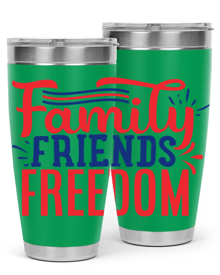 Family Friends Freedom Style 48# tumbler featuring a patriotic design, available in 20oz and 30oz sizes, made from stainless steel.