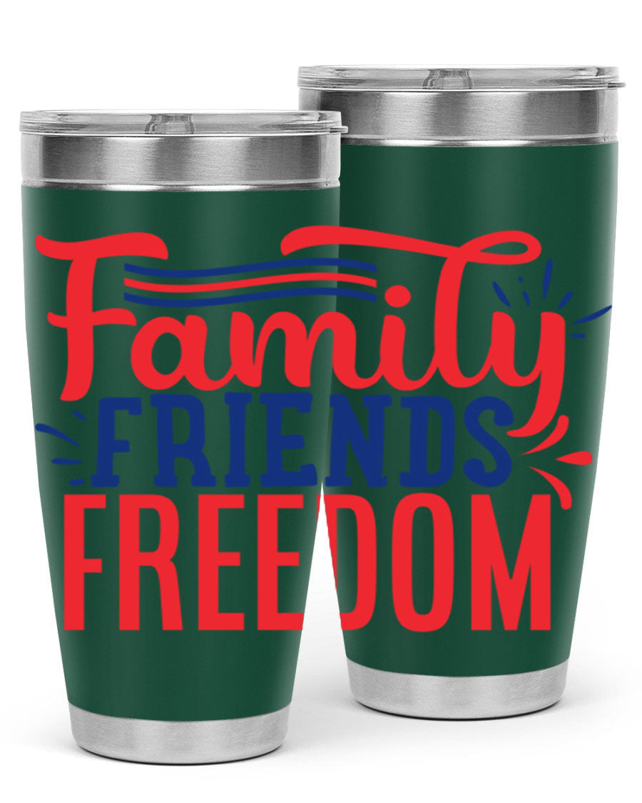 Family Friends Freedom Style 48# tumbler featuring a patriotic design, available in 20oz and 30oz sizes, made from stainless steel.