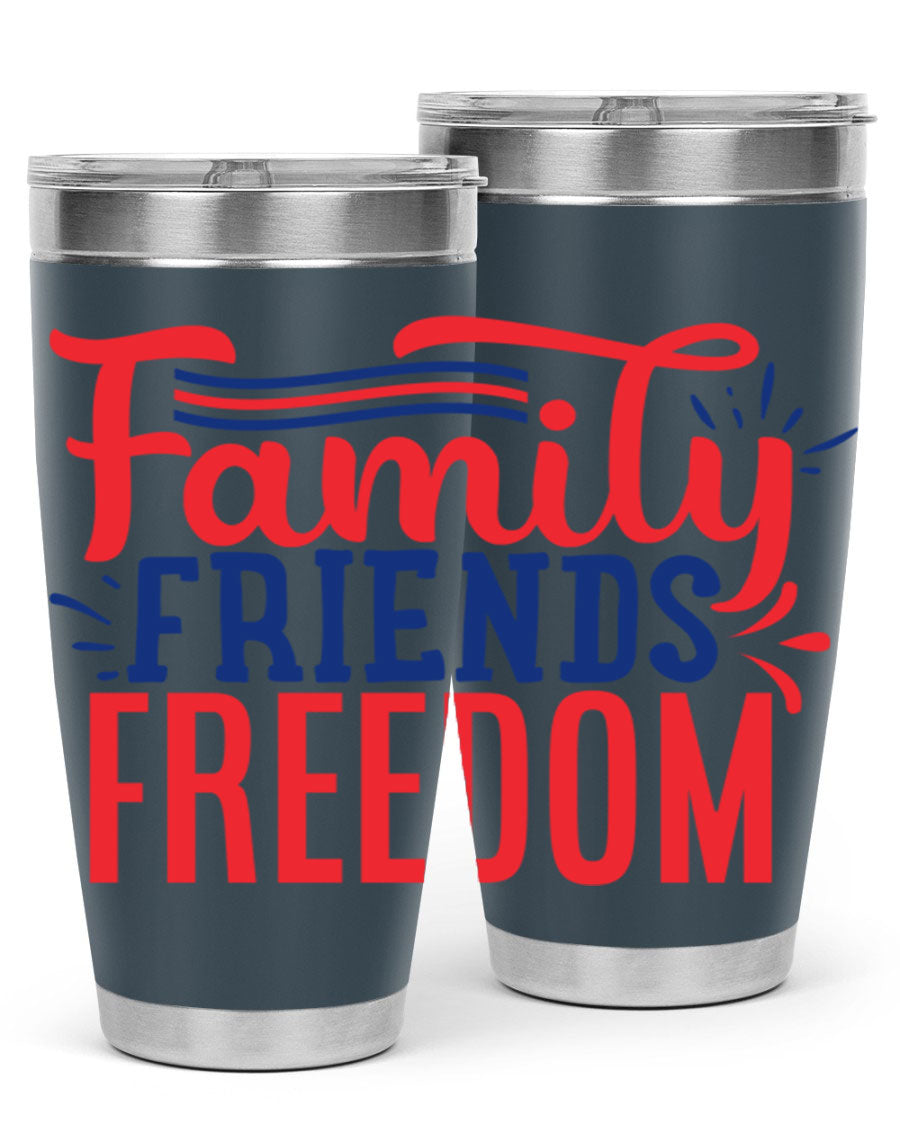 Family Friends Freedom Style 48# tumbler featuring a patriotic design, available in 20oz and 30oz sizes, made from stainless steel.