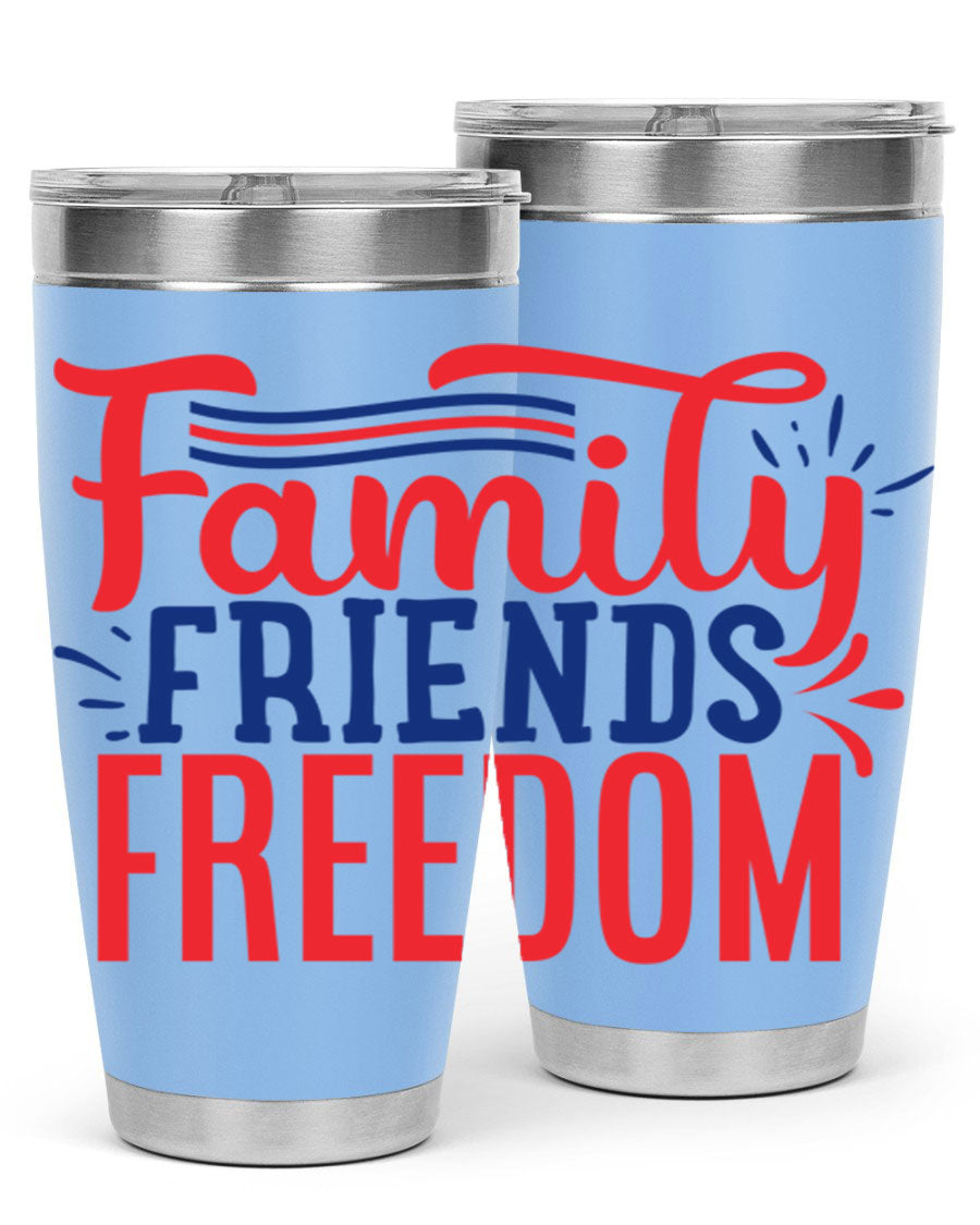 Family Friends Freedom Style 48# tumbler featuring a patriotic design, available in 20oz and 30oz sizes, made from stainless steel.