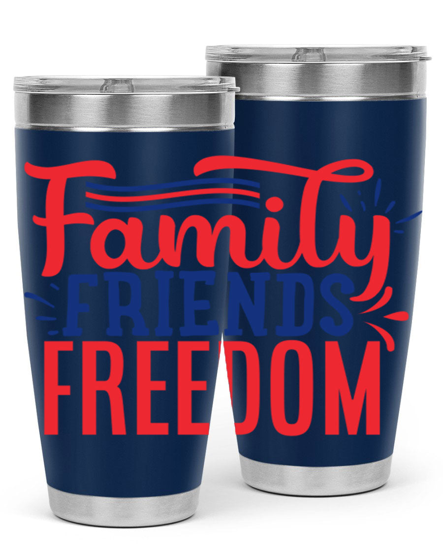 Family Friends Freedom Style 48# tumbler featuring a patriotic design, available in 20oz and 30oz sizes, made from stainless steel.