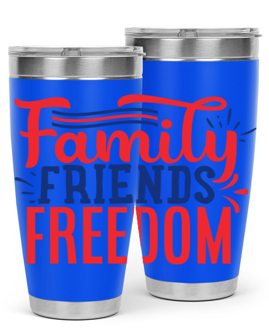 Family Friends Freedom Style 48# tumbler featuring a patriotic design, available in 20oz and 30oz sizes, made from stainless steel.