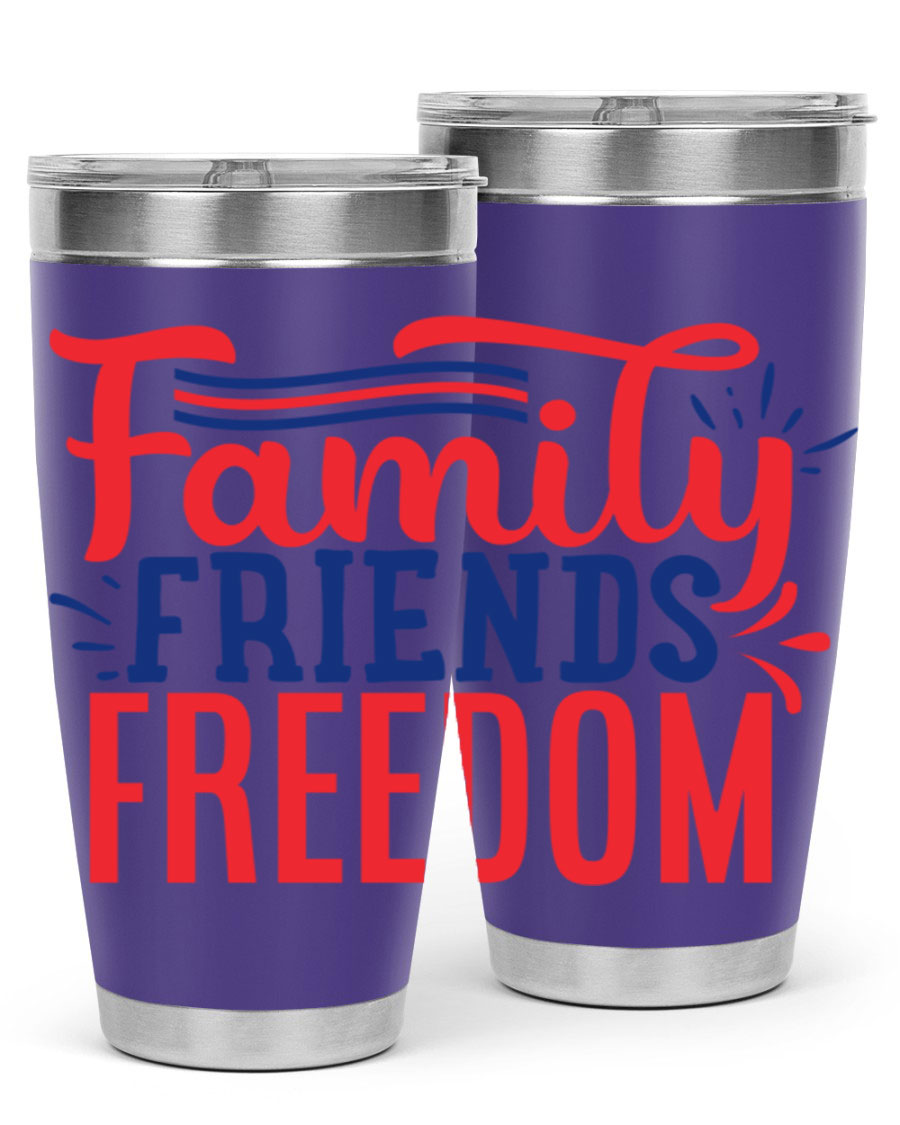 Family Friends Freedom Style 48# tumbler featuring a patriotic design, available in 20oz and 30oz sizes, made from stainless steel.