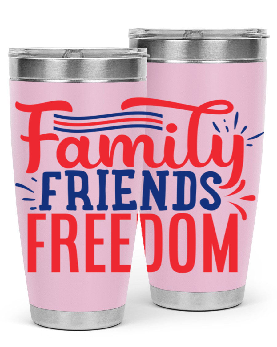 Family Friends Freedom Style 48# tumbler featuring a patriotic design, available in 20oz and 30oz sizes, made from stainless steel.