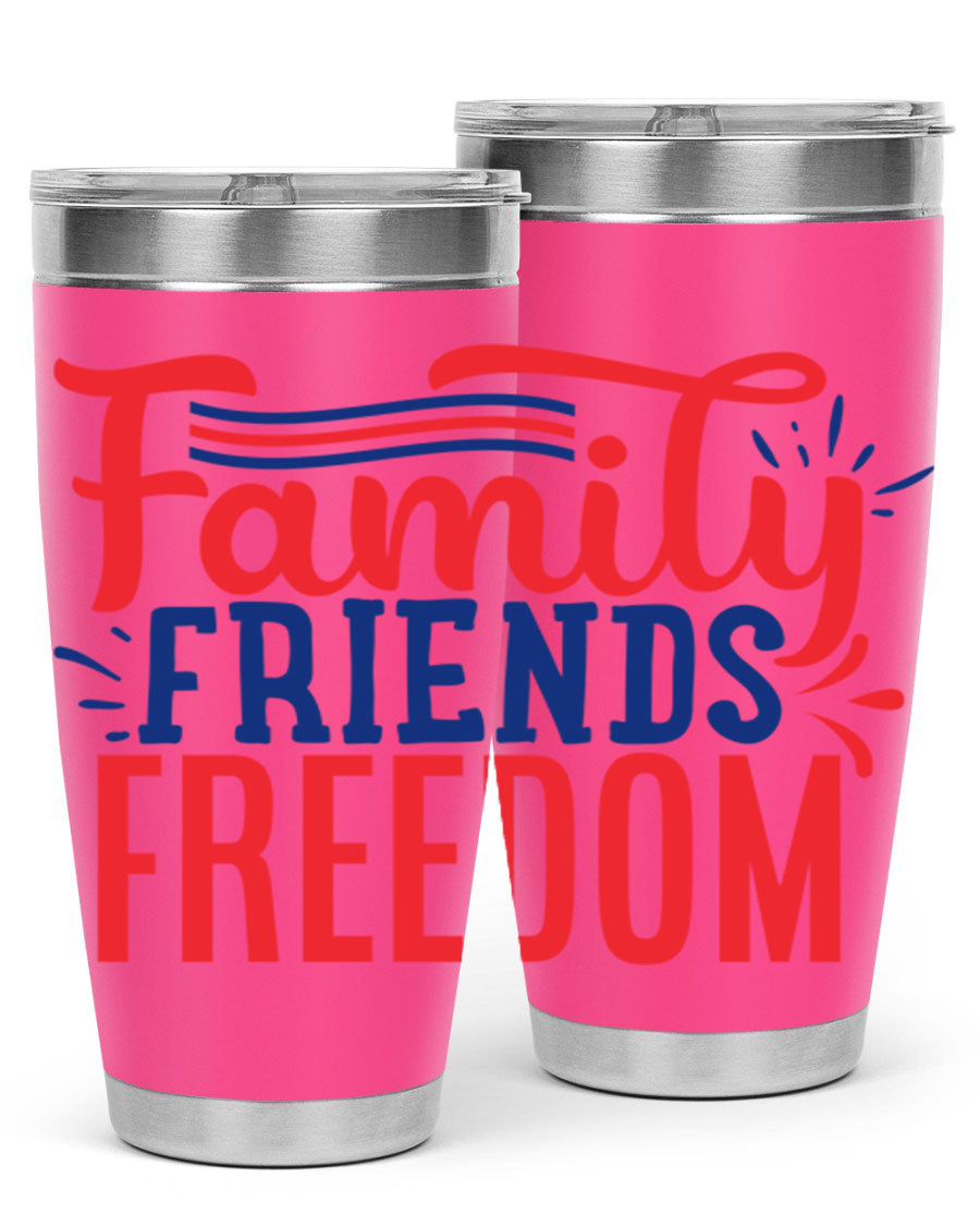 Family Friends Freedom Style 48# tumbler featuring a patriotic design, available in 20oz and 30oz sizes, made from stainless steel.